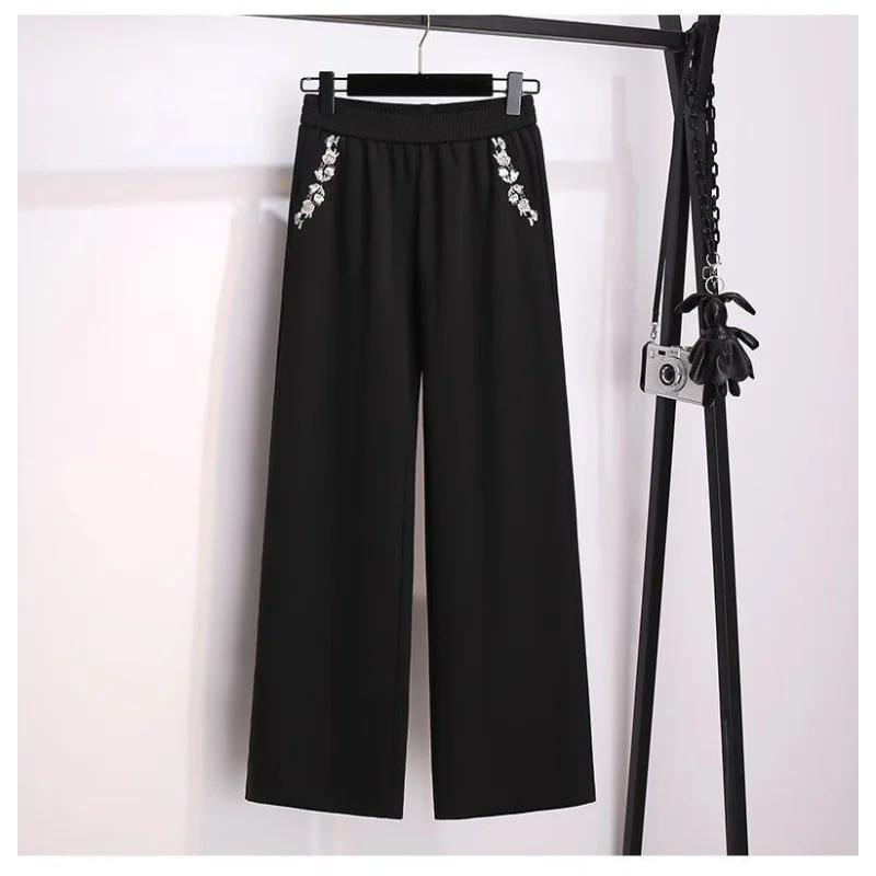 Nivia Casual Women’s Sportswear Set – Black Chinese-Inspired Embroidered Sweatshirt & Wide-Leg Pants