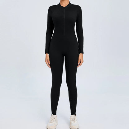 NIVIA Active Zip Jumpsuit – Sculpting Long Sleeve Open Back Fit