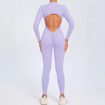 NIVIA Active Zip Jumpsuit – Sculpting Long Sleeve Open Back Fit
