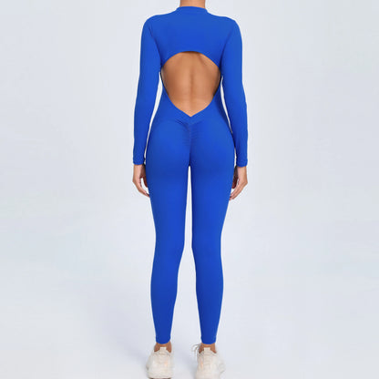 NIVIA Active Zip Jumpsuit – Sculpting Long Sleeve Open Back Fit
