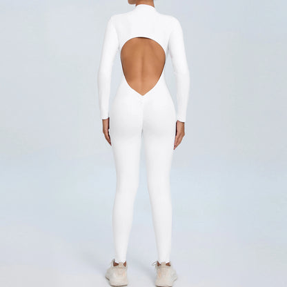 NIVIA Active Zip Jumpsuit – Sculpting Long Sleeve Open Back Fit