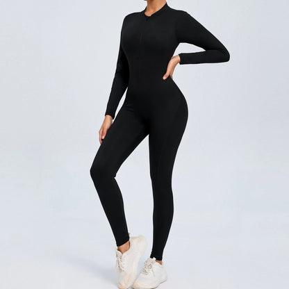 NIVIA Active Zip Jumpsuit – Sculpting Long Sleeve Open Back Fit
