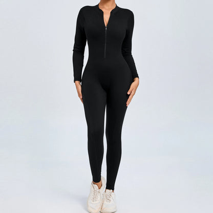 NIVIA Active Zip Jumpsuit – Sculpting Long Sleeve Open Back Fit