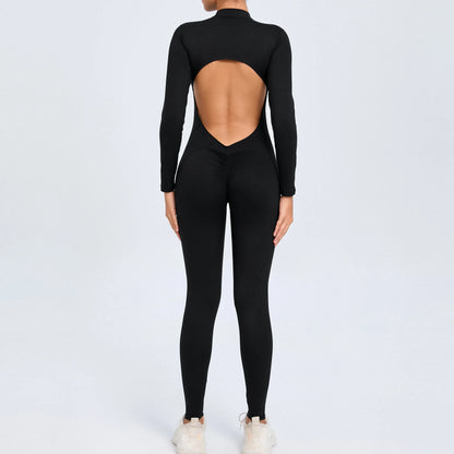 NIVIA Active Zip Jumpsuit – Sculpting Long Sleeve Open Back Fit