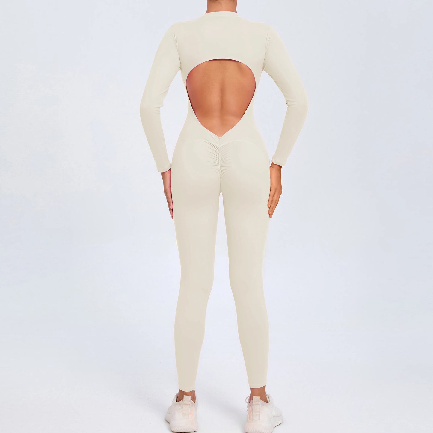 NIVIA Active Zip Jumpsuit – Sculpting Long Sleeve Open Back Fit