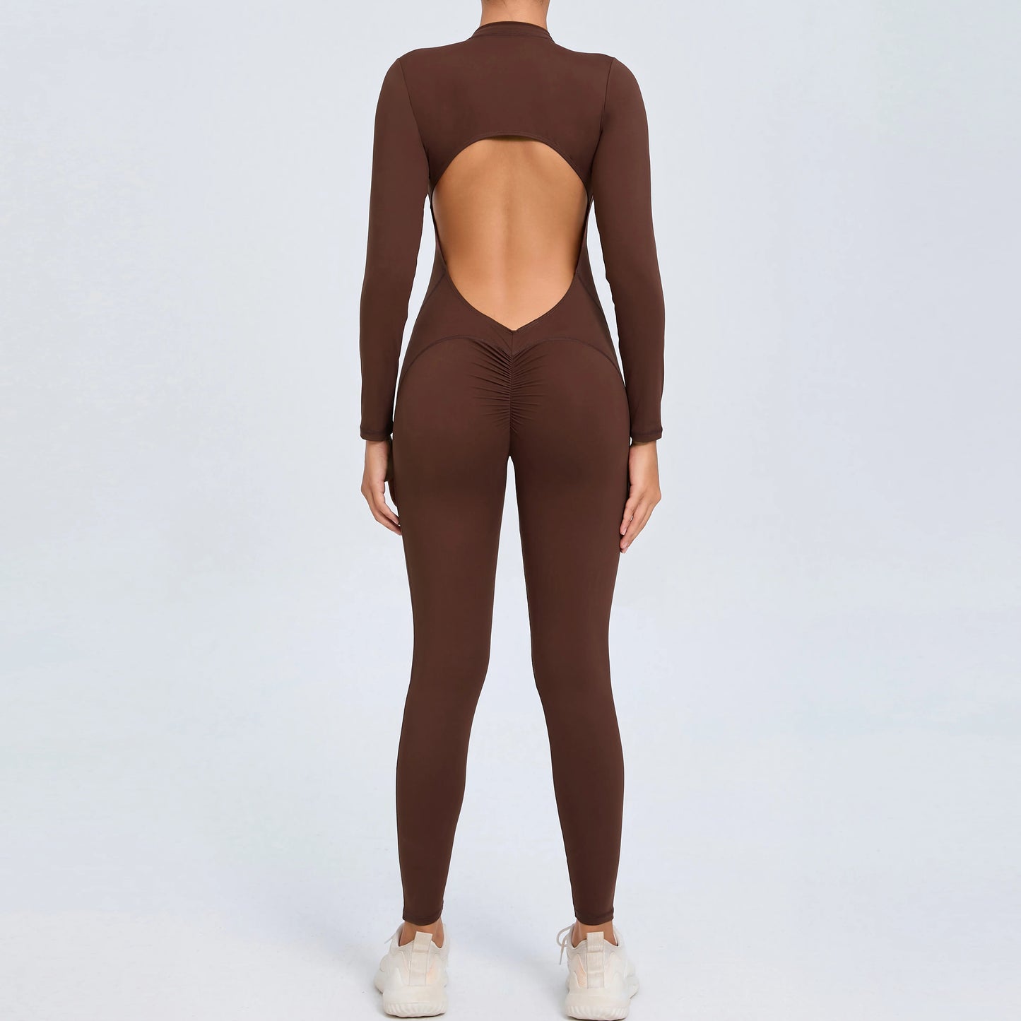 NIVIA Active Zip Jumpsuit – Sculpting Long Sleeve Open Back Fit