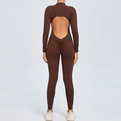 NIVIA Active Zip Jumpsuit – Sculpting Long Sleeve Open Back Fit