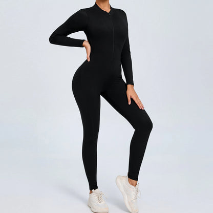 NIVIA Active Zip Jumpsuit – Sculpting Long Sleeve Open Back Fit