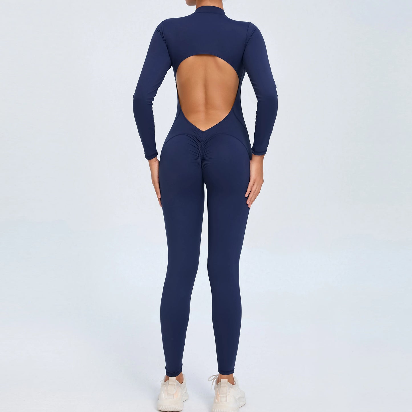 NIVIA Active Zip Jumpsuit – Sculpting Long Sleeve Open Back Fit