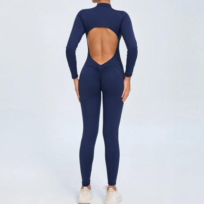 NIVIA Active Zip Jumpsuit – Sculpting Long Sleeve Open Back Fit