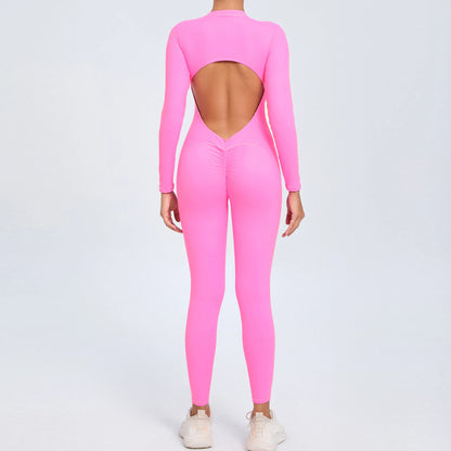 NIVIA Active Zip Jumpsuit – Sculpting Long Sleeve Open Back Fit