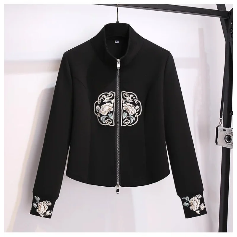 Nivia Casual Women’s Sportswear Set – Black Chinese-Inspired Embroidered Sweatshirt & Wide-Leg Pants