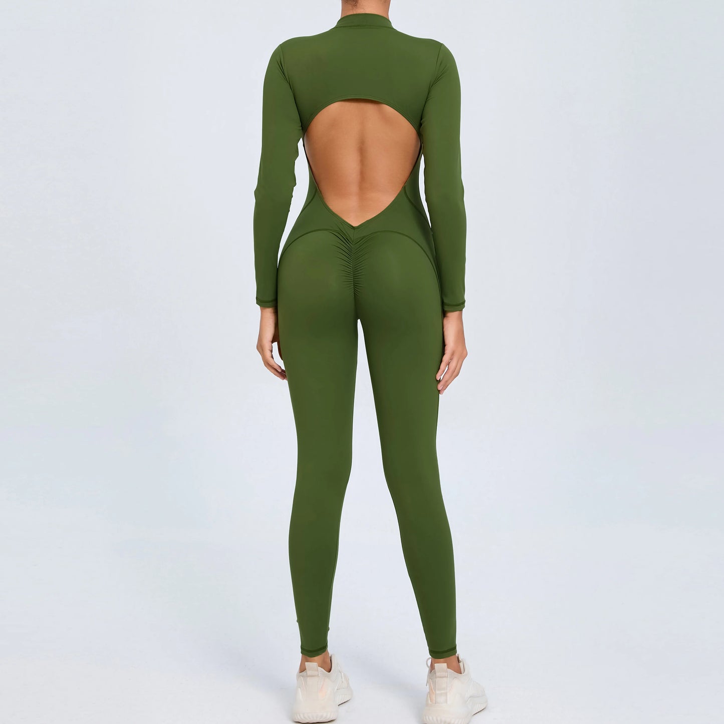 NIVIA Active Zip Jumpsuit – Sculpting Long Sleeve Open Back Fit