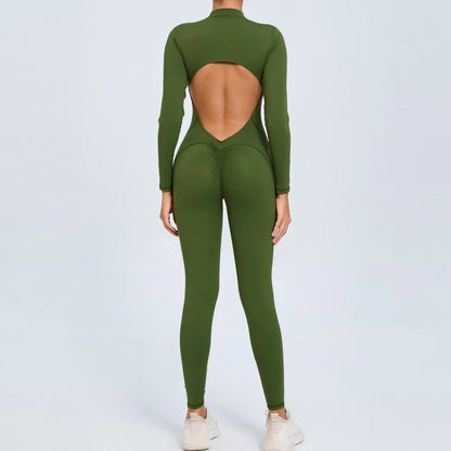 NIVIA Active Zip Jumpsuit – Sculpting Long Sleeve Open Back Fit