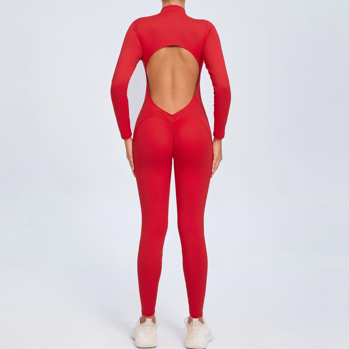 NIVIA Active Zip Jumpsuit – Sculpting Long Sleeve Open Back Fit