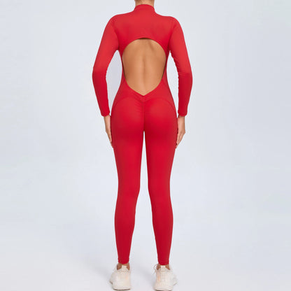 NIVIA Active Zip Jumpsuit – Sculpting Long Sleeve Open Back Fit
