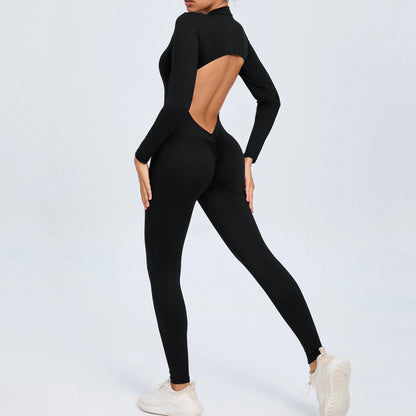 NIVIA Active Zip Jumpsuit – Sculpting Long Sleeve Open Back Fit